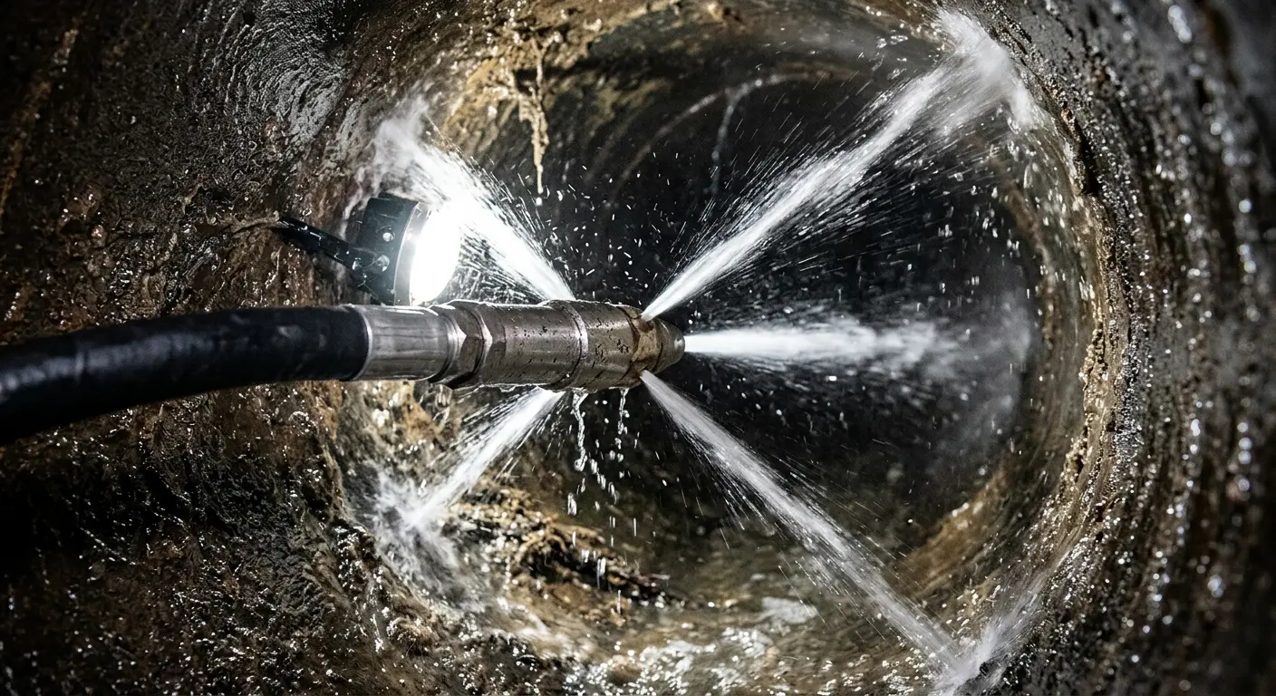 High-pressure hydro jetting nozzle cleaning sewer pipe for Trenchless Sewer Repair in Collier